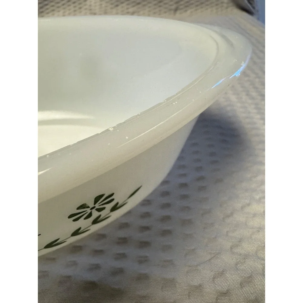 Vintage Glasbake Green Crazy Daisy Casserole Dish J235 Oval 1 QT‎ USA